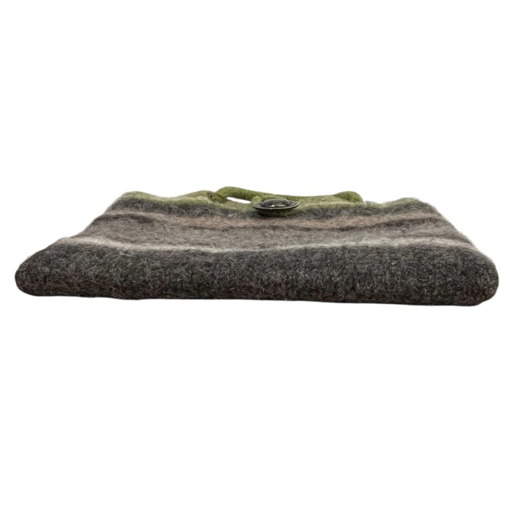 Green Striped Wool Bag Boho Furry Gray Brown Boho Twee Felted Purse Handbag - Picture 6 of 8
